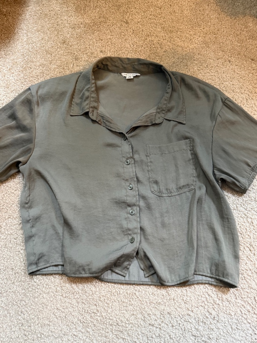 AMERICAN EAGLE Silky Satin Button Up Short Sleeve Top Sz M Collared Vacation